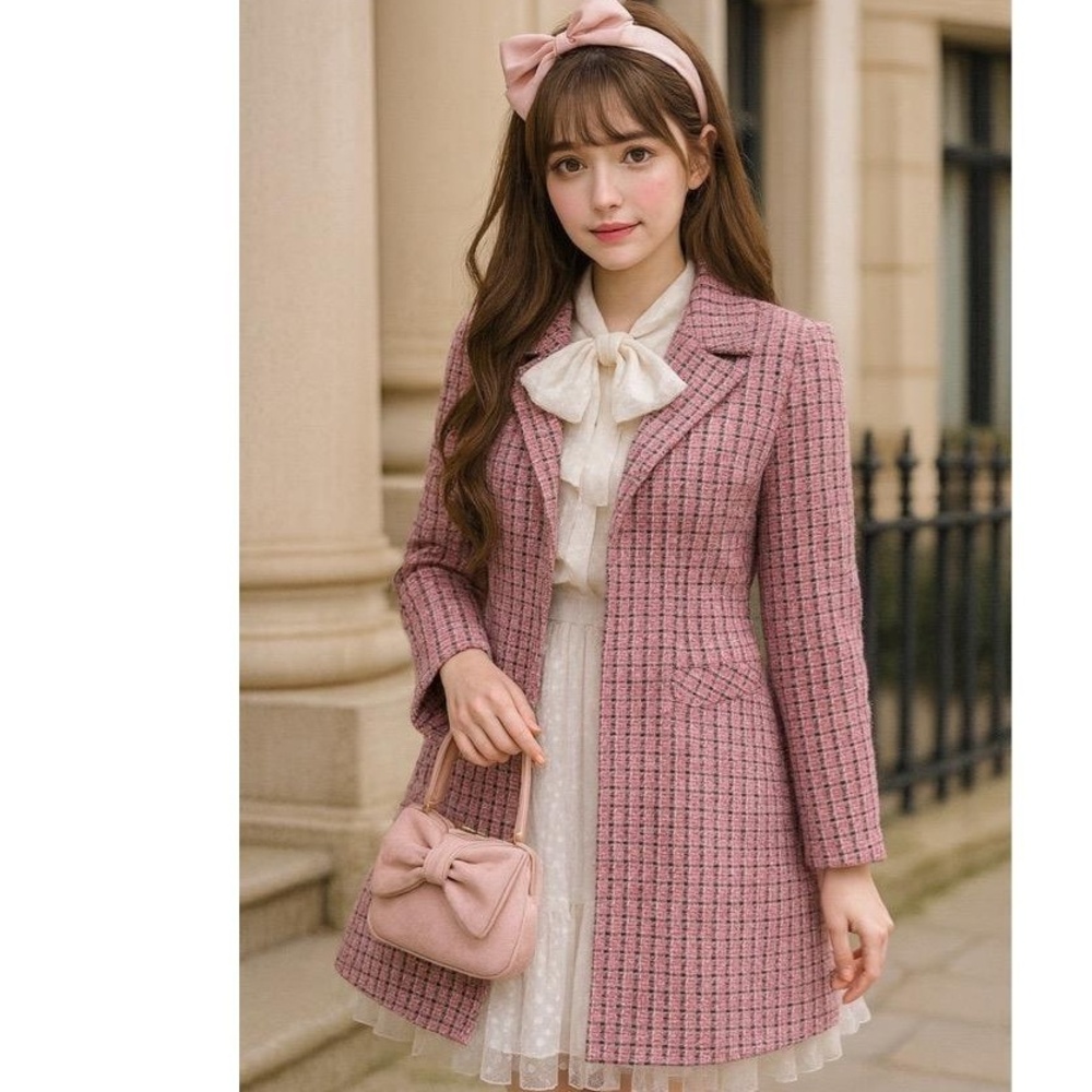 Citrine Pink Notched Lapel Buttoned Front Tweed Coat Womens Size 10